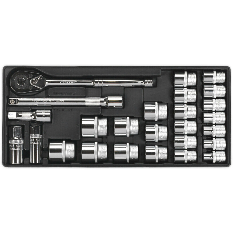 26 Pc PREMIUM 1/2" Square Drive Socket Set with Modular Tool Tray - Tool Storage
