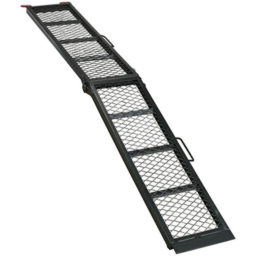 Loops 360kg Steel Mesh Folding Loading Ramp - Secure Strap & Hook - Van Loading