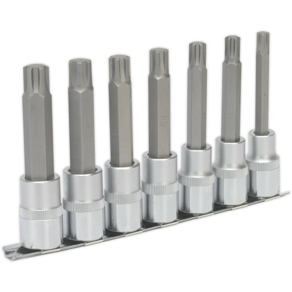 7pc Ribe Star Socket Bit Set - 1/2" Square Drive - 100mm Long S2 Steel Shafts