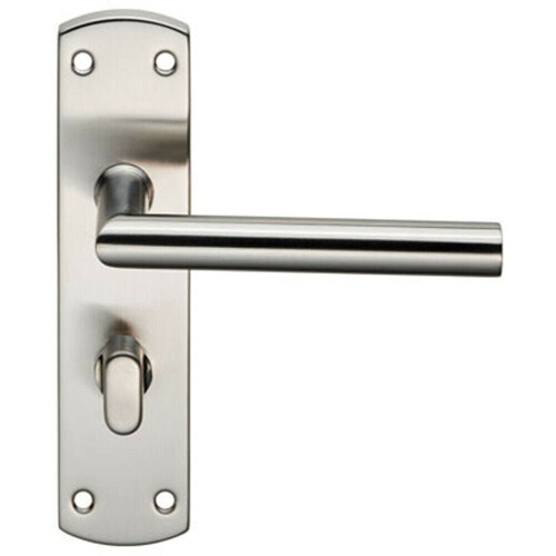 Loops Door Handle & Bathroom Lock Pack Satin Nickel Modern Mitred Round Bar Backplate 2