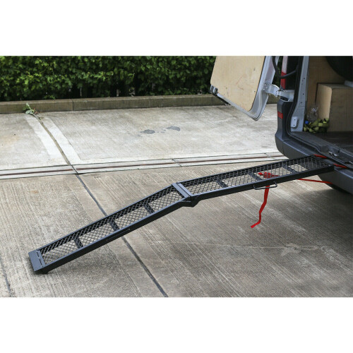 Loops 360kg Steel Mesh Folding Loading Ramp - Secure Strap & Hook - Van Loading 2