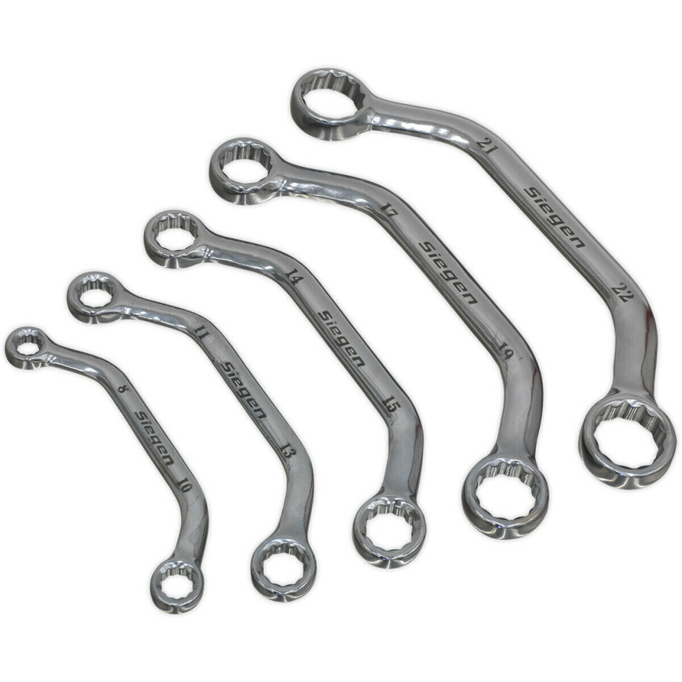 5pc Obstruction Spanner Set - Offset Angled 12 Point Metric Bi-Hex Ring Wrench