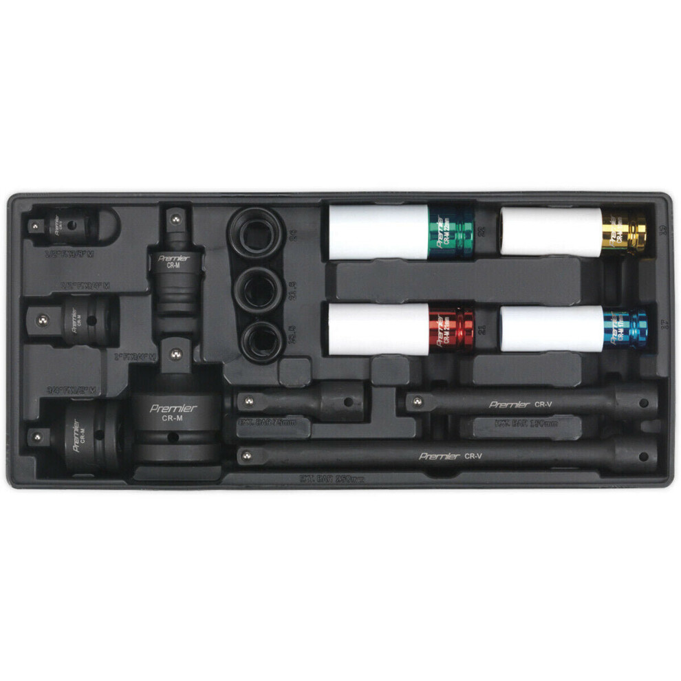 15 Pc Premium Impact Socket & Adaptor Set With Modular Tool Tray - Tool Storage 5056581932525