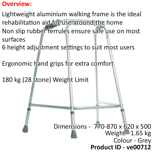 Loops Lightweight Aluminium Walking Frame - 770 to 870mm Adjustable Height - Medium 1