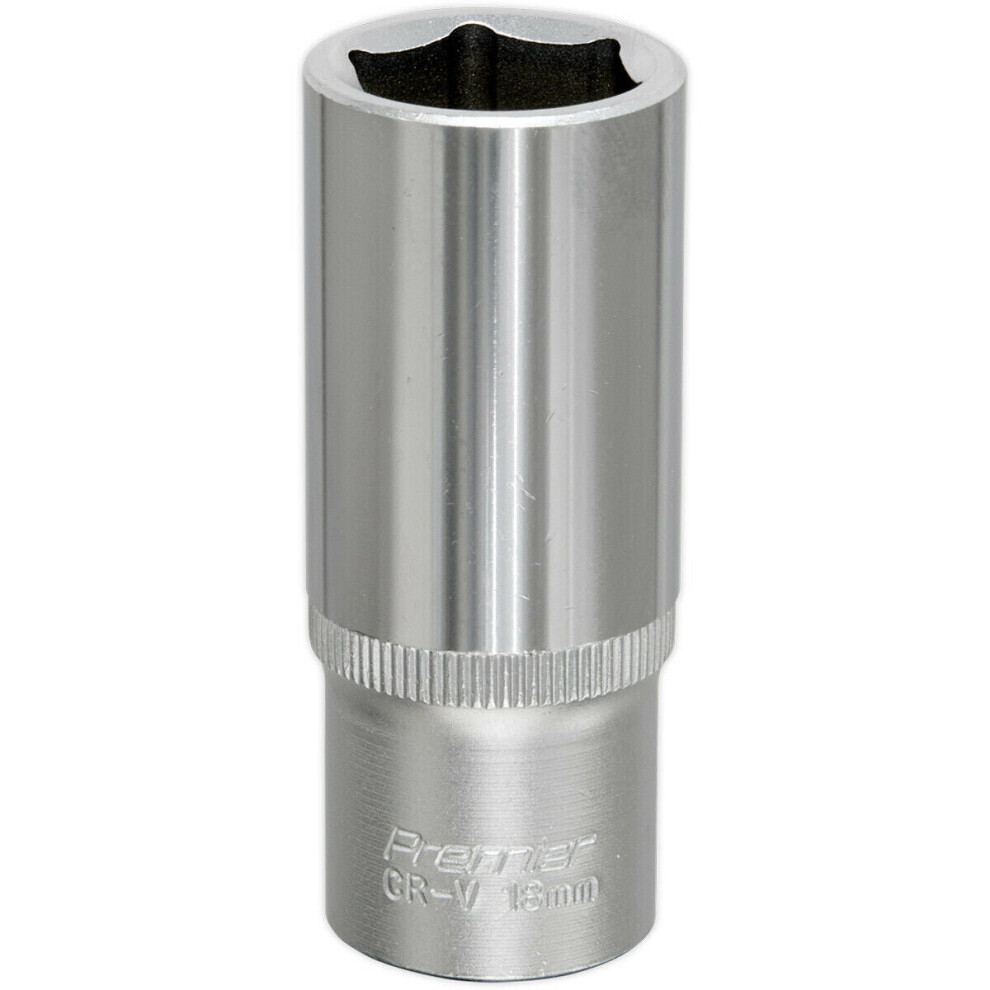 18mm Forged Steel Deep Drive Socket - 3/8" Square Drive - Chrome Vanadium Socket