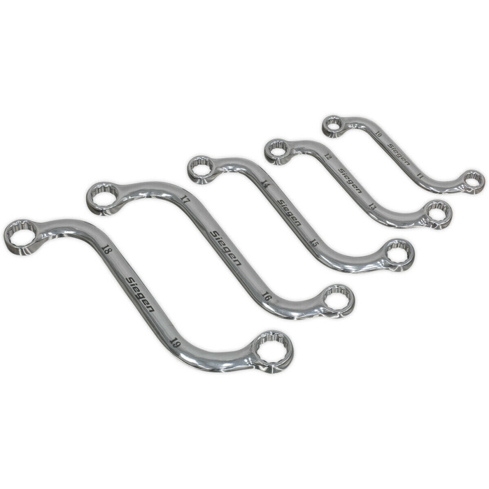 Loops 5Pc Double Ended S Spanner Set - 10 To 19Mm Metric 12 Point Curved Ring Wrench
