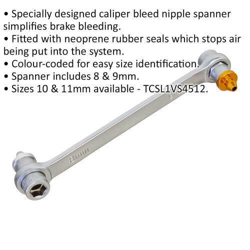 Loops Double Ended Brake Bleeder Spanner - 8mm & 9mm - Caliper Bleed Nipple Spanner 1