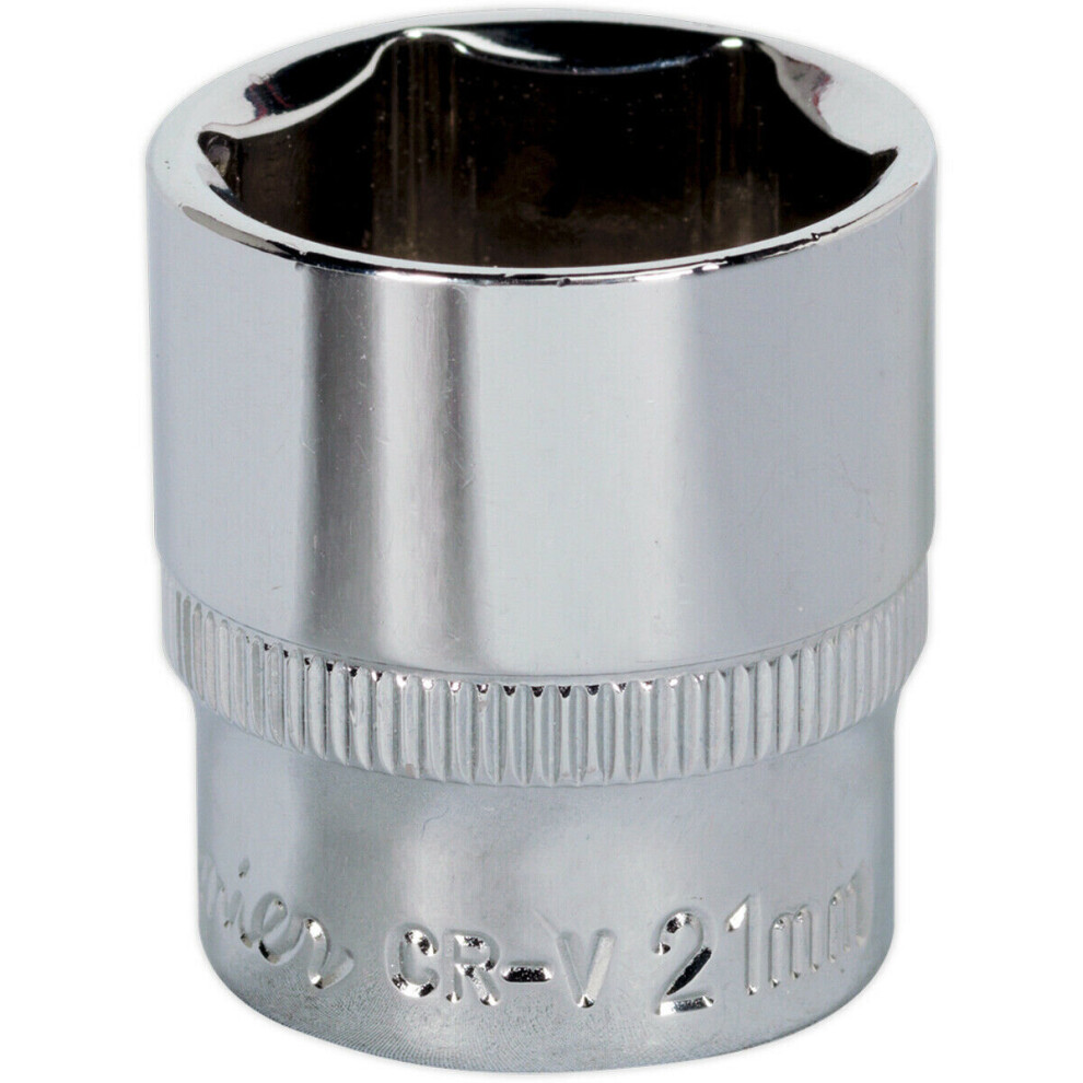 21Mm Forged Steel Drive Socket - 3/8" Square Drive - Polished Chrome Vanadium 5056581923325