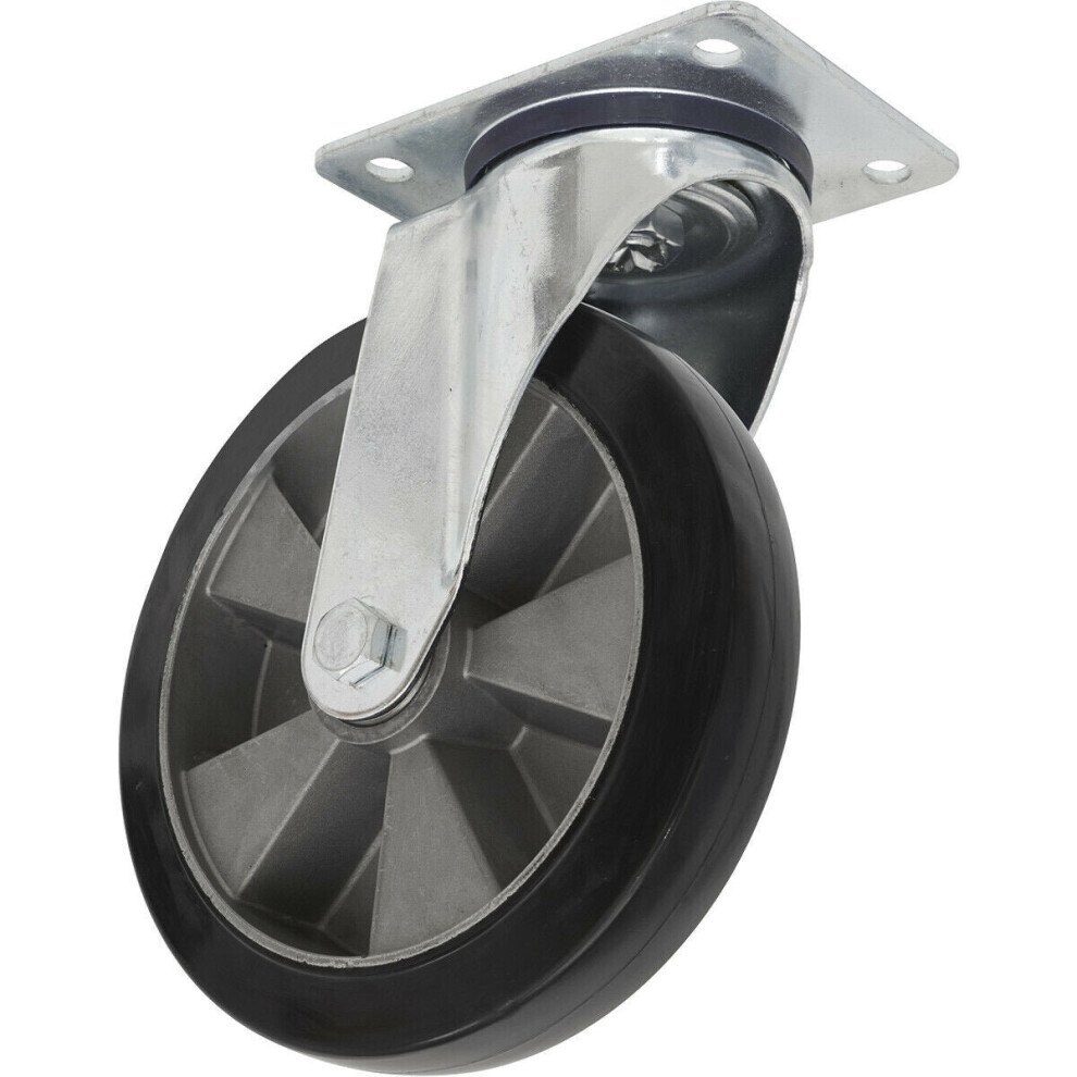 152mm Heavy Duty Swivel Castor Wheel - 50mm Tread - Rubber with Aluminium Core
