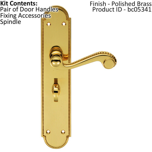 Loops PAIR Beaded Pattern Handle on Bathroom Backplate 249 x 50mm Polished Brass 1