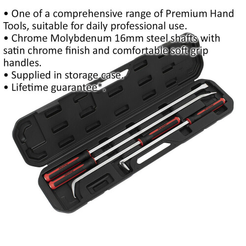 Loops 4 Piece Heavy Duty Pry Bar Set - Hammer Cap - Soft Grip Handles - Storage Case 1