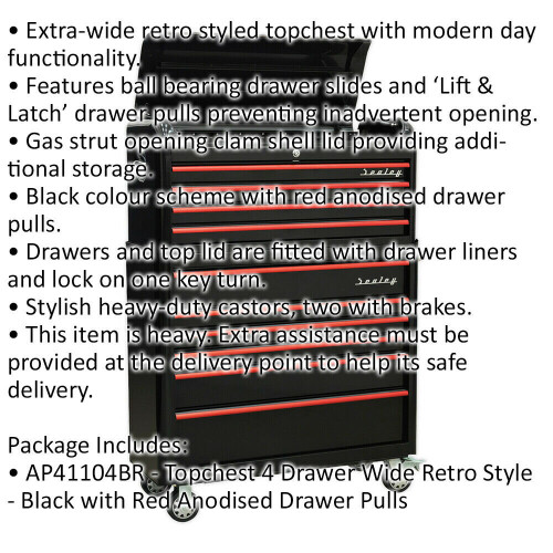 Loops Retro 10 Drawer  Topchest & Rollcab Bundle - Locking - BB Slides - Black & Red 1