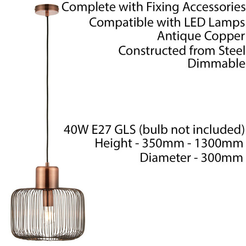 Loops Hanging Ceiling Pendant Light ANTIQUE COPPER WIRE Shade Modern Lamp Bulb Holder 1