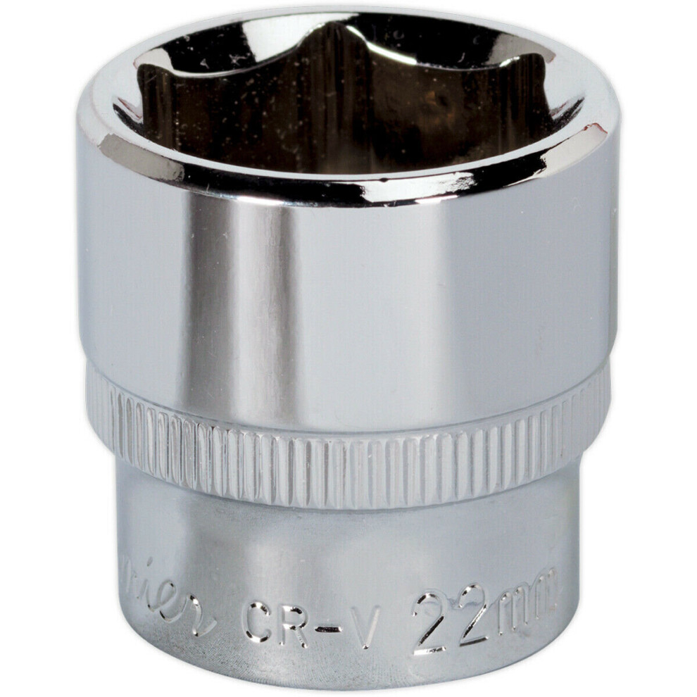 22mm Forged Steel Drive Socket - 3/8" Square Drive - Polished Chrome Vanadium