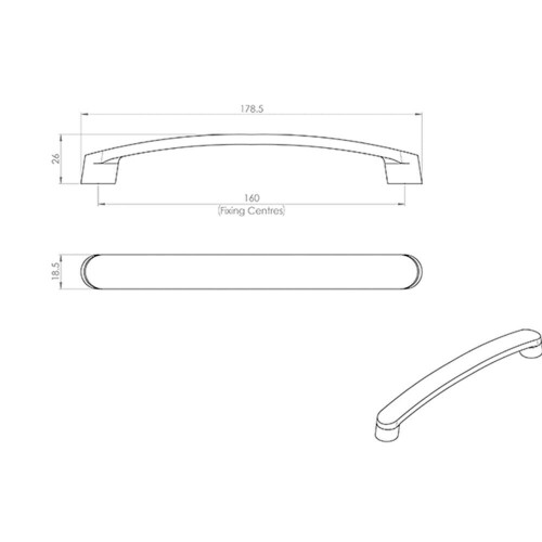 Loops 4x Flat Fronted Bow Pull Handle 179 x 19mm 160mm Fixing Centres Satin Nickel 2