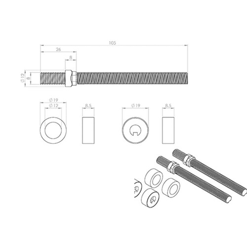Loops Back To Back Pull Handle Fixing Pack Set 19mm Diameter Matt Black Finish 2