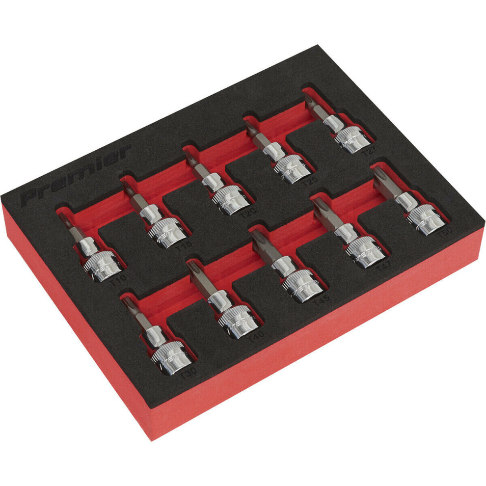 10Pc Trx Star Socket Bit Set 3/8" Square Drive - T10 To T50 - 50Mm Long Shaft 5056524248348