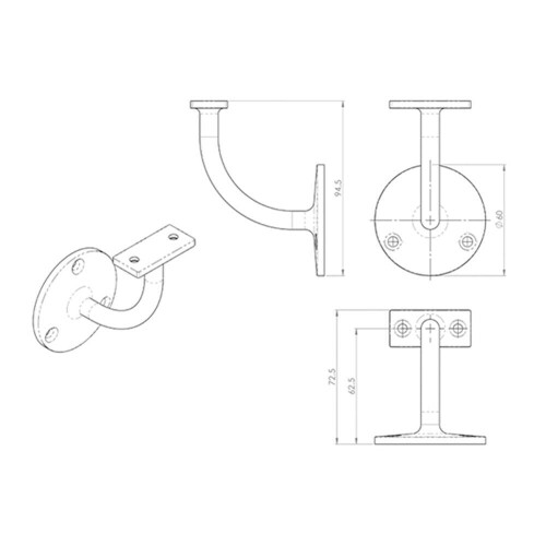 Loops Handrail Bannister Bracket Wall Support 62mm Projection Polished Steel 2