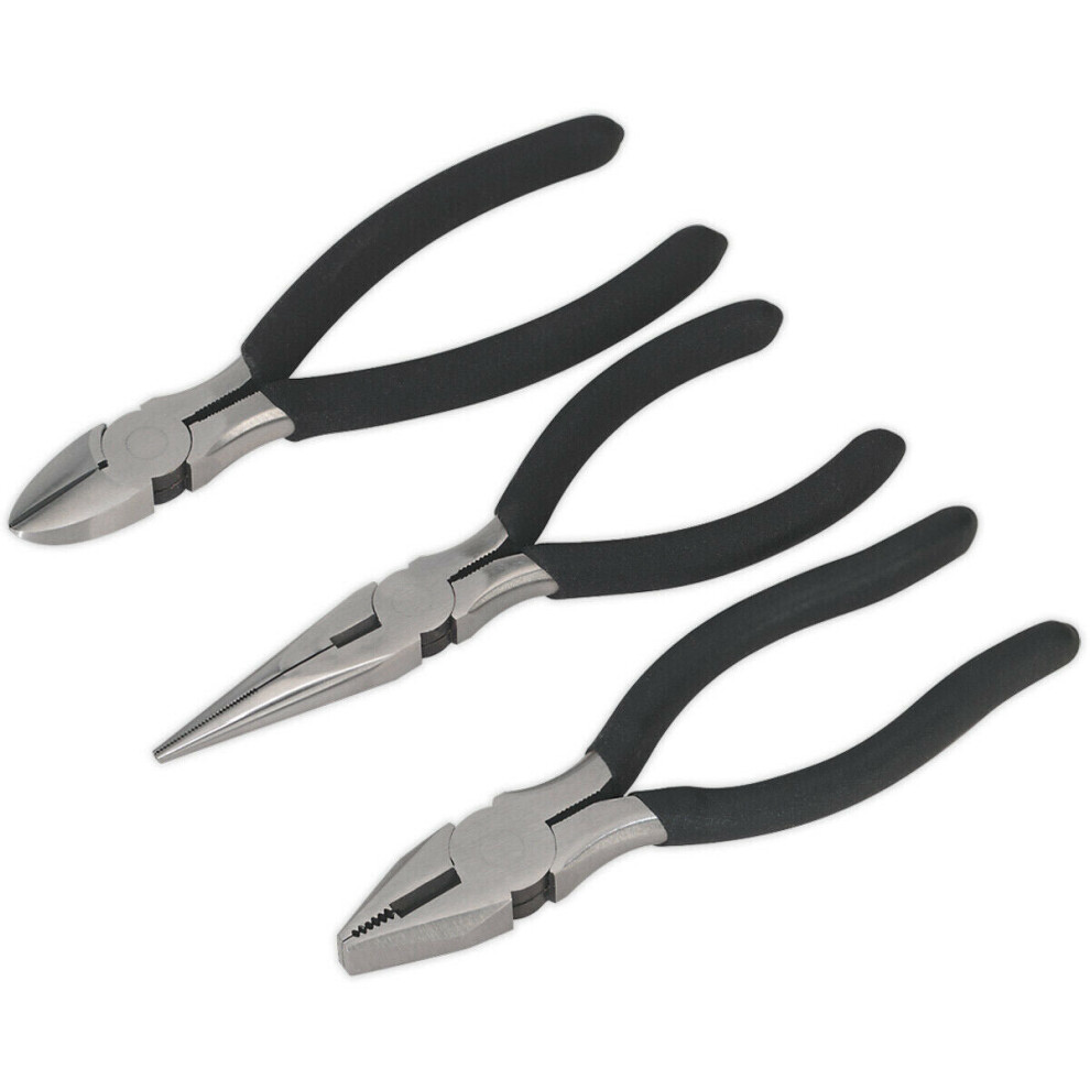 3 Piece Drop Forged Steel Pliers Set - Hardened Cutting Edge - Foam Grip Handles