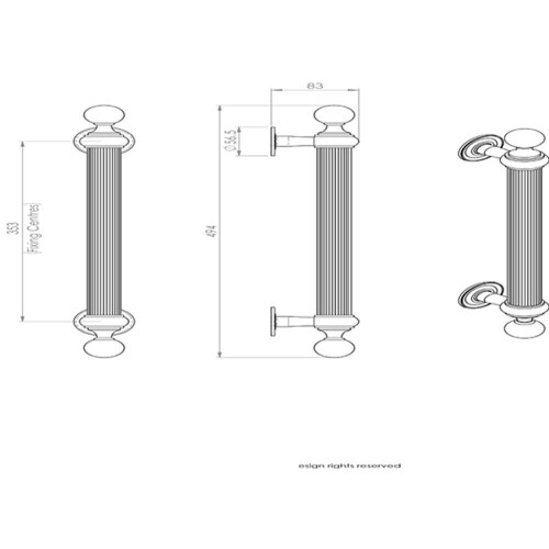 Loops 4x Ornate Pull Handle with Reeded Grip 353mm Fixing Centres Polished Brass 2