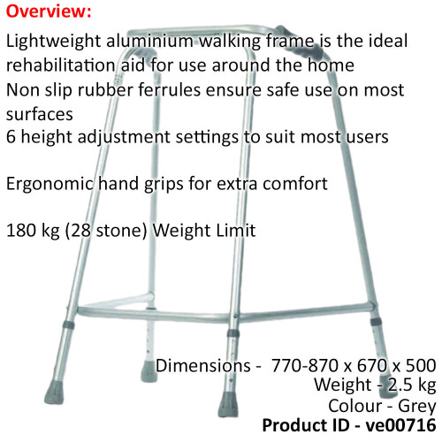 Loops Lightweight Aluminium Walking Frame - 770 to 870mm Adjustable Height Extra Large 1