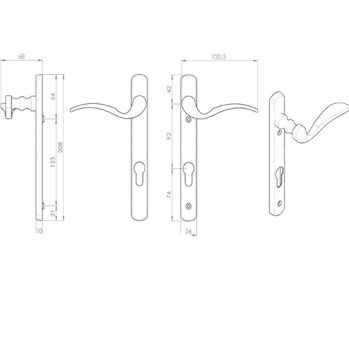 Loops Scroll Lever Door Handle on Lock Backplate Polished Brass 208 x 25mm 2