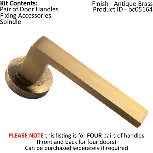 Loops 4x PAIR Straight Square Handle on Round Rose Concealed Fix Antique Brass 1