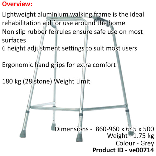 Loops Lightweight Aluminium Walking Frame - 860 to 960mm Adjustable Height - Large 1