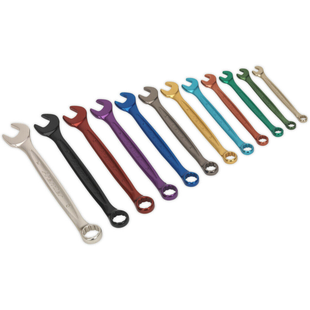 Loops 12Pc Multi Colour Combination Spanner Set Metric Point Socket Nut Ring Wrench Size 12