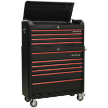 Retro 10 Drawer Topchest & Rollcab Bundle - Locking - BB Slides - Black & Red