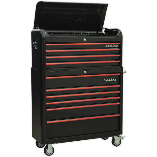 Loops Retro 10 Drawer  Topchest & Rollcab Bundle - Locking - BB Slides - Black & Red