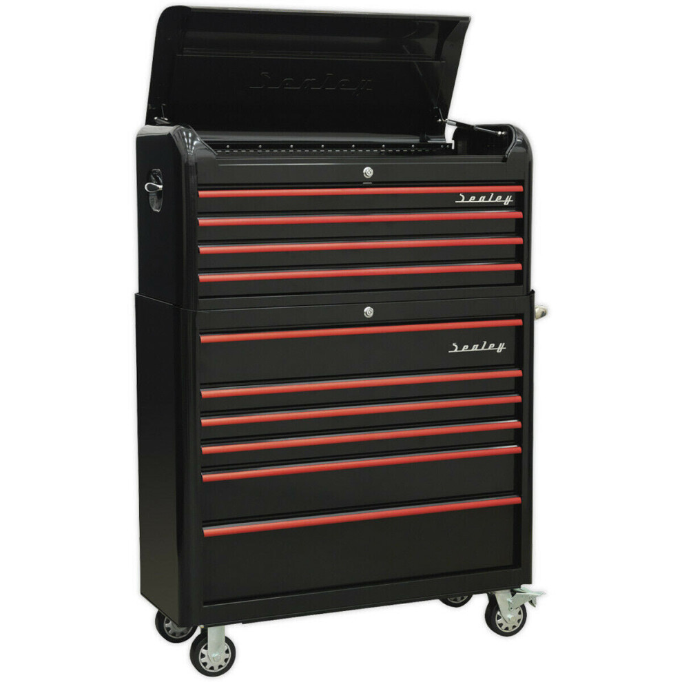 Retro 10 Drawer  Topchest & Rollcab Bundle - Locking - BB Slides - Black & Red