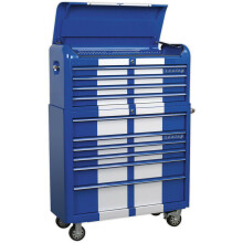 Retro 10 Drawer Topchest & Rollcab Bundle - Locking - BB Slides - Blue & White