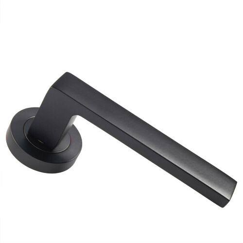 Loops PAIR Straight Square Handle on Round Rose Concealed Fix Matt Black Finish 2