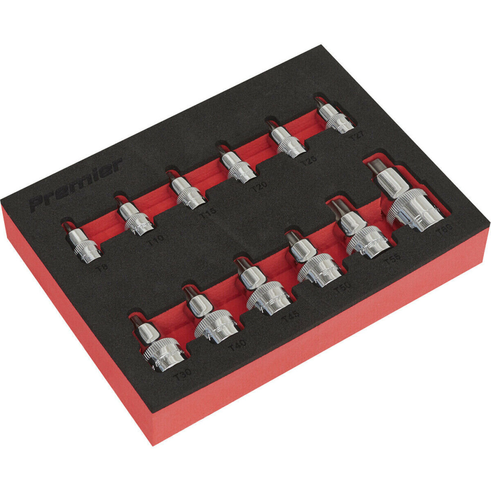 Loops 12Pc Trx Star Stubby Socket Bit Set - 1/4" 3/8" 1/2" Square Drive Short Shaft