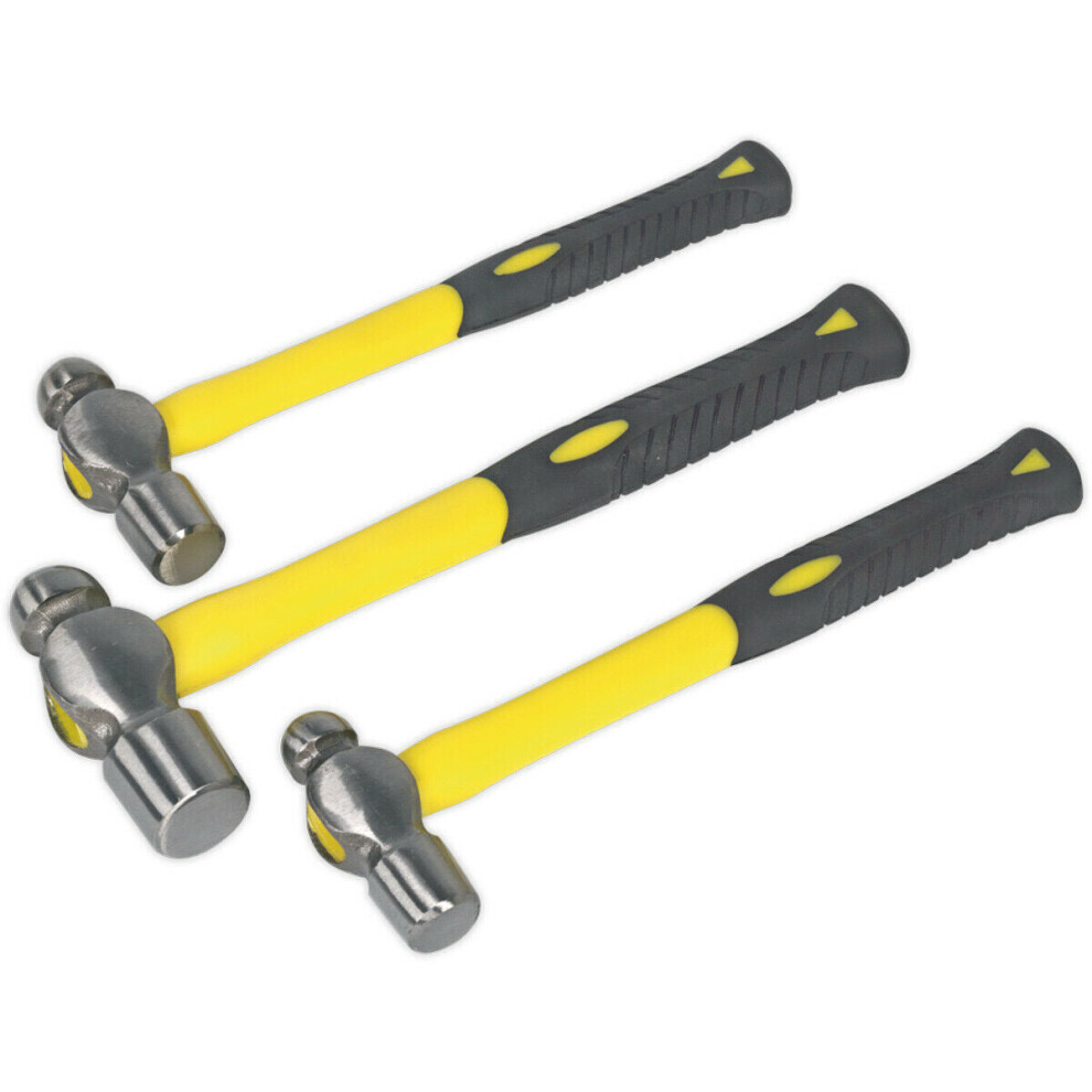 3 Piece Ball Pein Hammer Set - 12oz 1lb 1.5lb Pin Hammers - Fibreglass Shafts