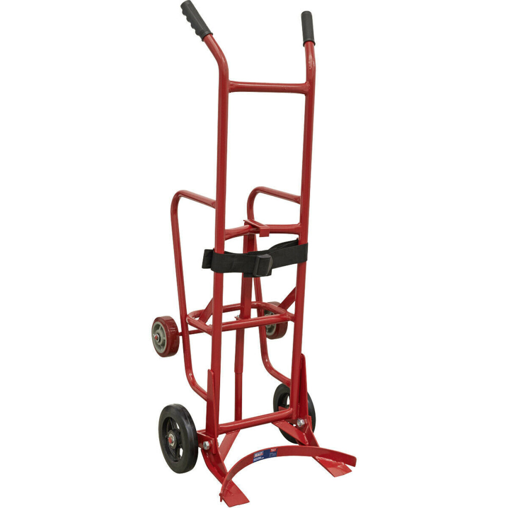 205L Drum Stillage Trolley - Spring Loaded Mechanism - Bracing Strap - Wheeled