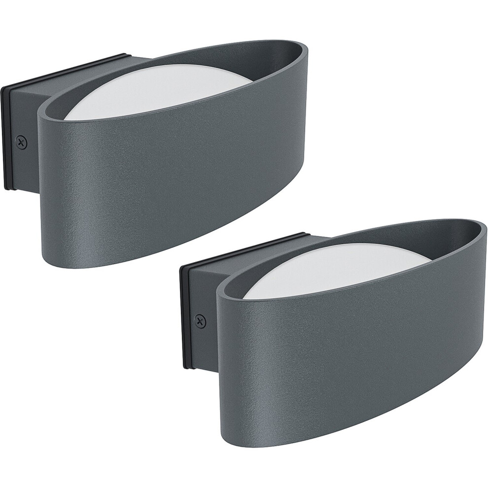 2 PACK IP44 Outdoor Wall Light Anthracite Aluminium & Steel 10W LED