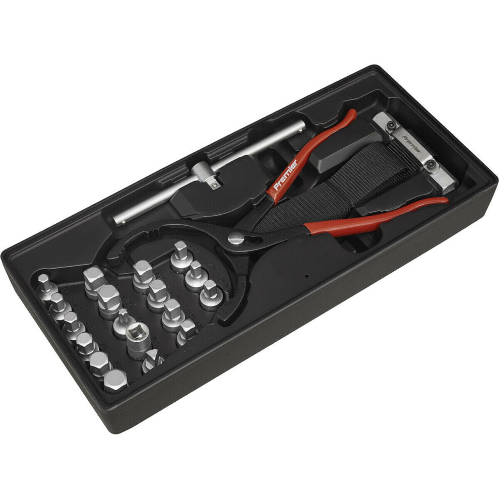 Loops 21 Piece Premium Oil Filter Wrench Pliers & Drain Key Set With Modular Tool Tray
