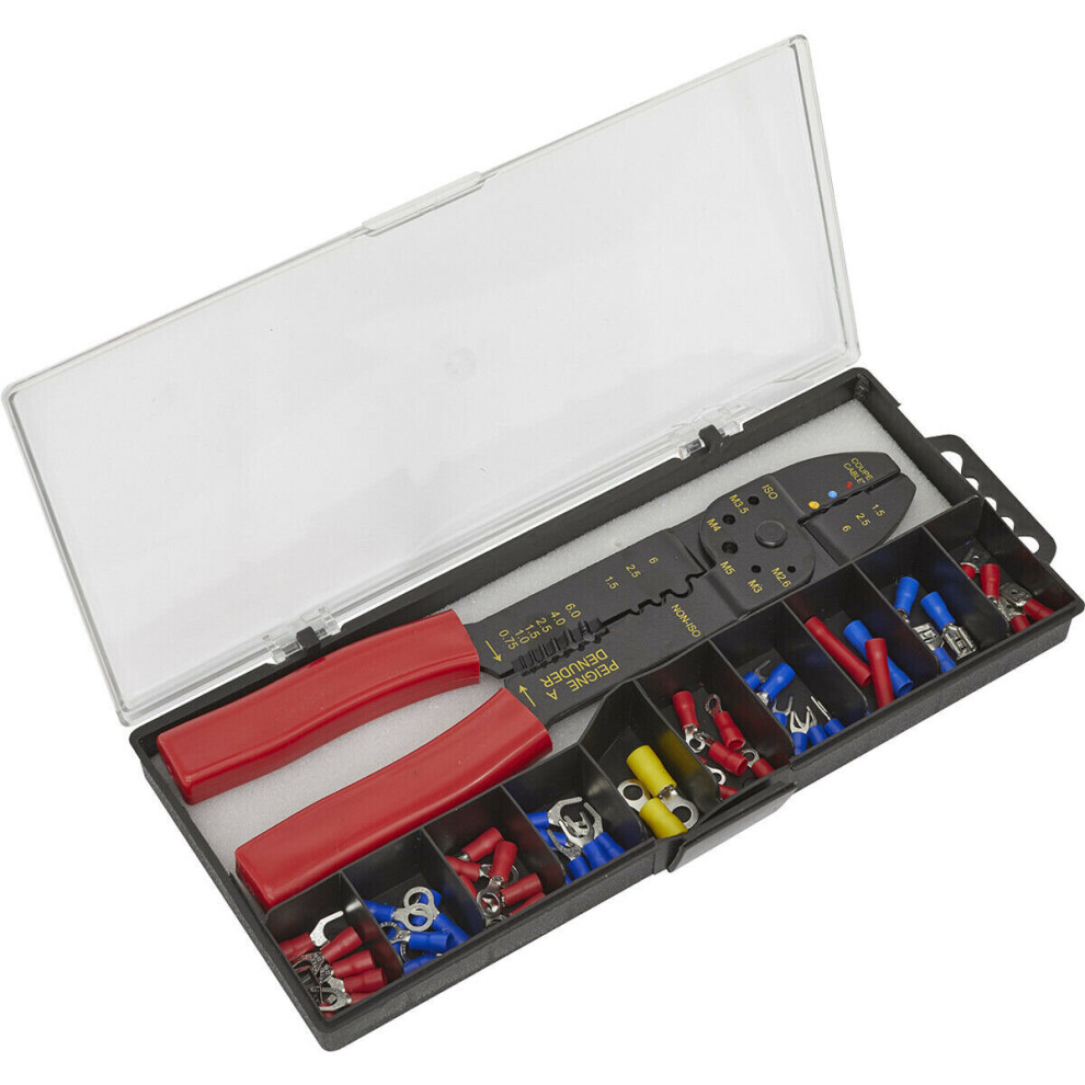 Crimping Tool & Assorted Terminal Set - Insulated Grips - Wire Stripper & Cutter 5056581903631