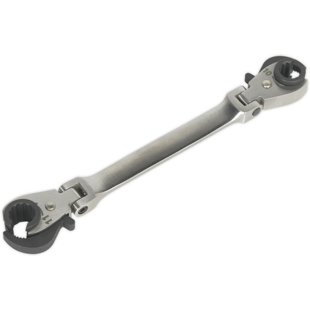 Flexi-Head Ratchet Brake Pipe Spanner - 10 & 11mm Size - 72-Tooth Ratchet