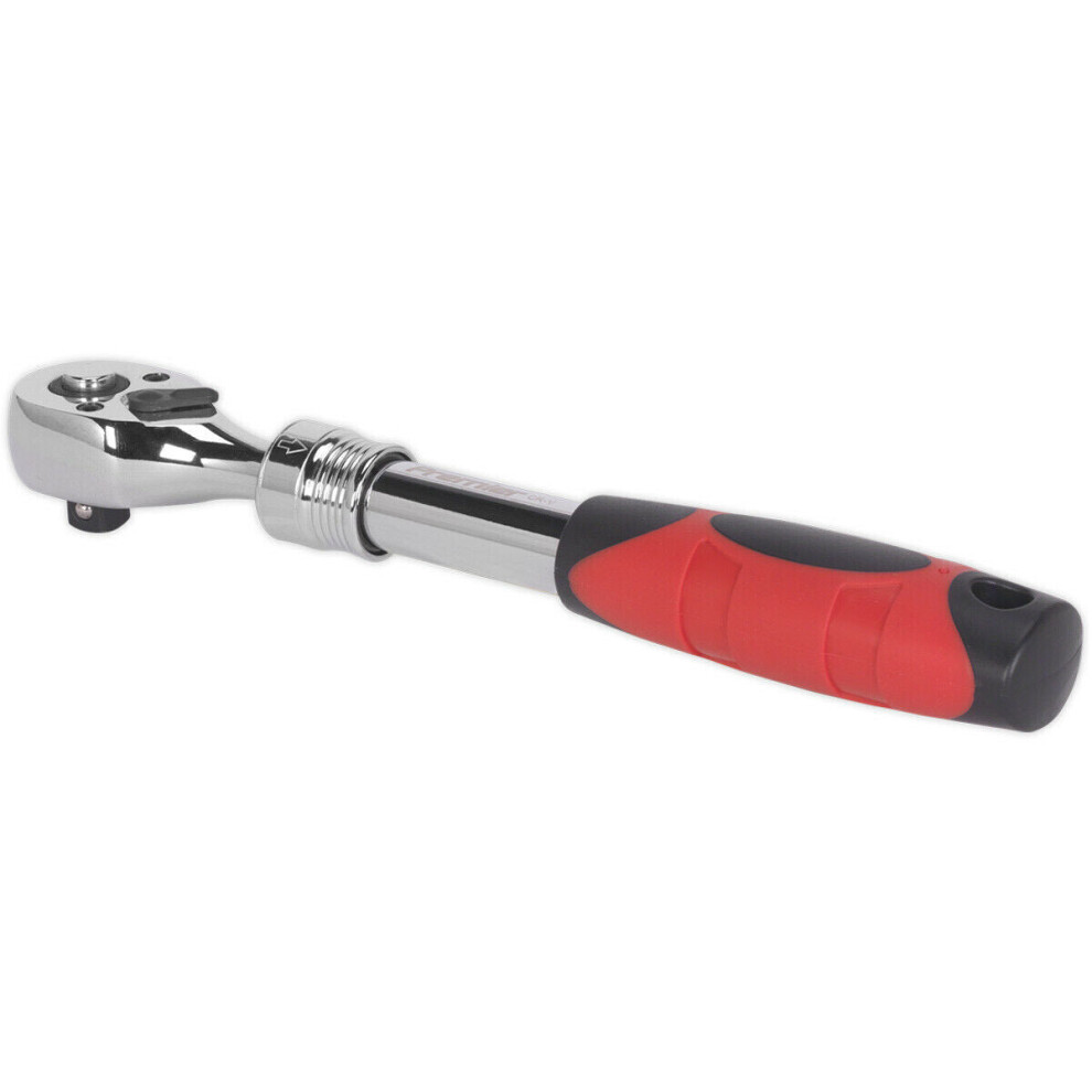 Extendable Flip Reverse Ratchet Wrench - 3/8 Inch Sq Drive - Pear-Head Design