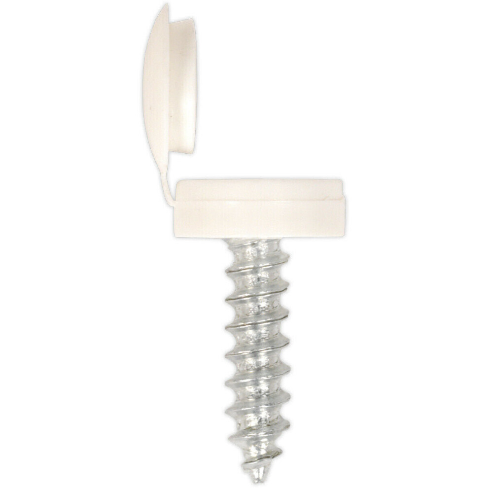 50 PACK 4.2 x 19mm White Numberplate Screw with Flip Cap - Plastic Enclosed Head