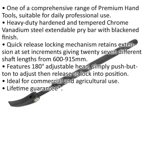 Loops Extendable Heavy Duty Pry Bar - 600mm to 915mm - 180Â Adjustable Locking Head 1