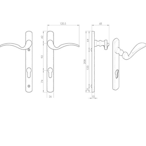 Loops Scroll Lever Door Handle on Lock Backplate Polished Brass 208 x 25mm 2