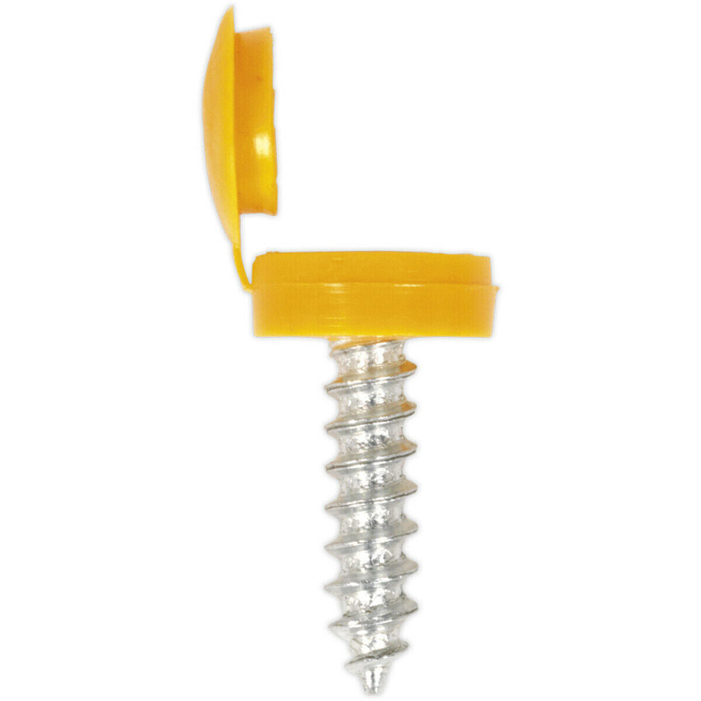 50 PACK 4.2 x 19mm Yellow Numberplate Screw with Flip Cap Plastic Enclosed Head