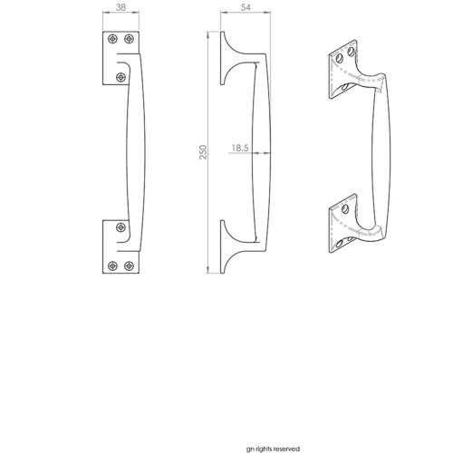 Loops 4x One Piece Door Pull Handle 250mm Length 54mm Projection Polished Brass 2