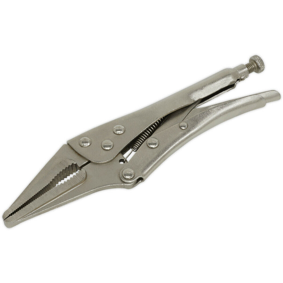 225mm Long Nose Locking Pliers - Drop Forged Steel - Serrated Adjustable Jaws