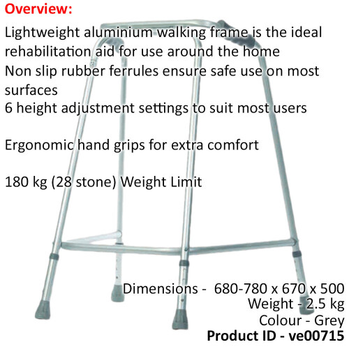 Loops Lightweight Aluminium Walking Frame - 680 to 780mm Adjustable Height Extra Large 1
