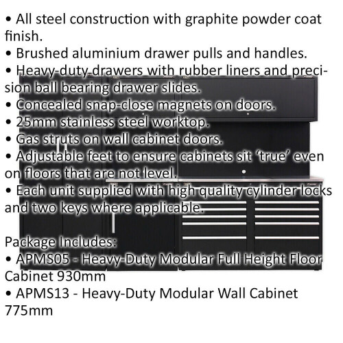 Loops All-in-One 3.3m Garage Storage System - Modular Units - Stainless Steel Worktop 1